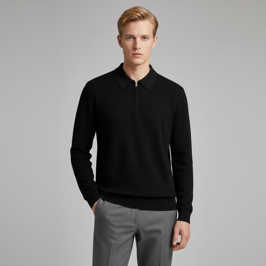 Mens Fleece Lined Waffle Knit Polo Shirt